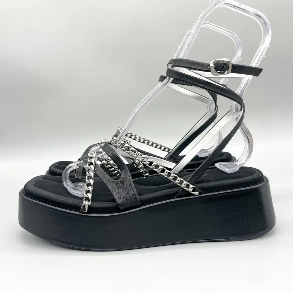 Rag & Bone Womens 39.5 9.5 Logan Sandals Black Leather Chain Platform Strappy